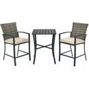 3 Pieces Rattan Bar Furniture Set with Slat Table and 2 Cushioned Stools