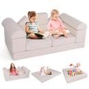 9-Piece Climb and Crawl Foam and Floor Playset with Breathable Suede Fabric-Beige