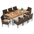 9 Pieces Patio PE Wicker Dining Set with Cushions and Umbrella Hole