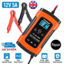 Car Battery Charger 12V 5A LCD Intelligent Auto Motorcycle Boat ATV Recover Pulse Repair