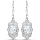 0.96 Carat Genuine Aquamarine and White Topaz .925 Sterling Silver Earrings
