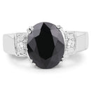 5.29 Carat Genuine Black Sapphire and White Topaz .925 Sterling Silver Ring