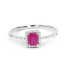 0.58 Carat Genuine Ruby and White Diamond 14K White Gold Ring
