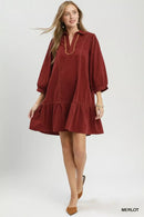Umgee Corduroy Contrast Trim Tiered Babydoll Dress
