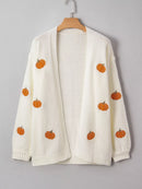 Halloween Pumpkin Embroidered Knit Cardigan
