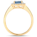 1.03 Carat Genuine Blue Sapphire and White Diamond 14K Yellow Gold Ring