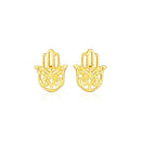 14k Yellow Gold Polished Hand of Hamsa Post Earrings