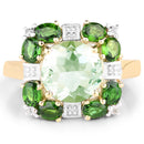 14K Yellow Gold Plated 5.36 Carat Genuine Green Amethyst, Chrome Diopside & White Topaz .925 Sterling Silver Ring