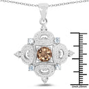 3.00 Carat Genuine Smoky Quartz, Blue Topaz and White Topaz .925 Sterling Silver Pendant