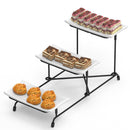 3-Tier Plastic Serving Tray Dessert Server Display Serving Stand Dinnerware with 3 Rectangular Plastic Serving Platters Metal Stand for Entertaining F