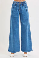 RISEN Full Size Mid Rise Fit Wide Leg with Pleated Detail Jeans Plus Size