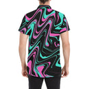 Teal and Pink Psychedelic Melt Men's Big & Tall Short Sleeve Button Up Shirt