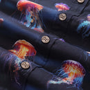 Men's Ocean Hawaiian Short Sleeve Cotton Resort Wear Shirt Jellyfish Print Luminescent Dreams By Amy