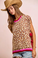 BiBi Leopard Pattern Side Tied Sweater Vest Top