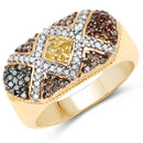 14K Yellow Gold Plated 0.61 Carat Genuine Multi Diamond .925 Sterling Silver Ring