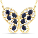 2.16 Carat Genuine Blue Sapphire and White Zircon .925 Sterling Silver Necklace