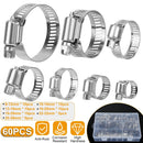 60Pcs Hose Clamp Set Stainless Steel Adjustable Worm Gear Assortment Pipe Tube Hose Clip Kit For Plumbing Automotive Mechanical