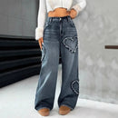Street-style Washed-and-distressed Loose Straight-leg Pants