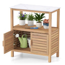 Outdoor Potting Bench Acacia Wood Garden Potting Table Planting Work Bench Station with Louvered Doors