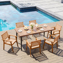 Acacia Wood Outdoor Dining Chairs Set of 2 PE Rattan Patio Chairs with Backrests and Armrests