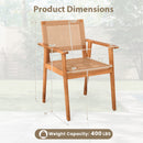 Acacia Wood Outdoor Dining Chairs Set of 2 PE Rattan Patio Chairs with Backrests and Armrests