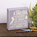 Advice From Unicorn Wooden Box Sign | Purple with White Lettering 6" x 6"