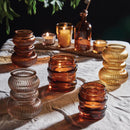 Amber Candle Garden Set | Glass Bottle Vase & Votive Candleholders with Wooden Tray