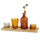 Amber Candle Garden Set | Glass Bottle Vase & Votive Candleholders with Wooden Tray