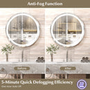 Anti-Fog Round Led Bathroom Mirror with 3 Color LED Lights