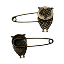 Antique Bronze Owl Safety Pin Brooch | Shawl Pin