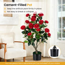Artificial Camellia Tree in Cement Pot 35.5" Faux Flower Plant