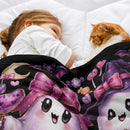 Personalized Halloween Ghost Blanket with Name - Spooky But Sweet Kawaii Ghosts in Pink Bows, Witch Hat, Pumpkin and Candy