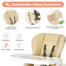 Foldable Baby High Chair with Double Removable Trays and Book Holder-Beige