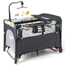 5-in-1 Baby Nursery Center Foldable Toddler Bedside Crib with Music Box-Gray