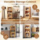 3-Cube Bamboo Storage Cabinet with Open Compartment and 2 Acrylic Doors-Natural