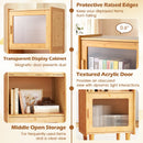 3-Cube Bamboo Storage Cabinet with Open Compartment and 2 Acrylic Doors-Natural
