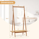 Bamboo Clothes Rack with Hanging Rod Rattan Shelf and Copper Hooks
