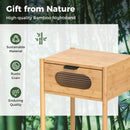 Bamboo Nightstand Square Tall End Table with Decorated Drawer-Natural