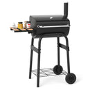Barrel Charcoal Grill with Foldable Side Table and Thermostat-Black