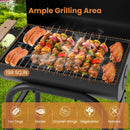 Barrel Charcoal Grill with Foldable Side Table and Thermostat-Black