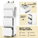 Bathroom Floor Cabinet with 3 Drawers 4 Top Dividers and 1 Towel Rack-White