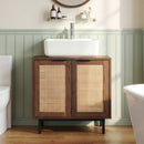 Bathroom Vanity Cabinet with Rattan Doors and U-Shaped Cut-Out