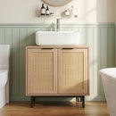 Bathroom Vanity Cabinet with Rattan Doors and U-Shaped Cut-Out