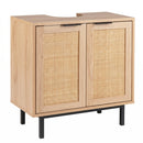 Bathroom Vanity Cabinet with Rattan Doors and U-Shaped Cut-Out
