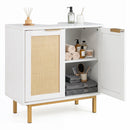 Bathroom Vanity Cabinet with Rattan Doors and U-Shaped Cut-Out