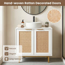 Bathroom Vanity Cabinet with Rattan Doors and U-Shaped Cut-Out