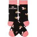 Be Strong Floral Socks in Black Background | Motivational One Size Fits Most Novelty Socks