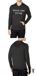 Michael Kors Mens Merino Wool Sweater Charcoal Pullover Hooded