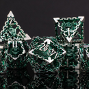 Beholder's Gates Hollow Metal Dice Set - Green and Silver