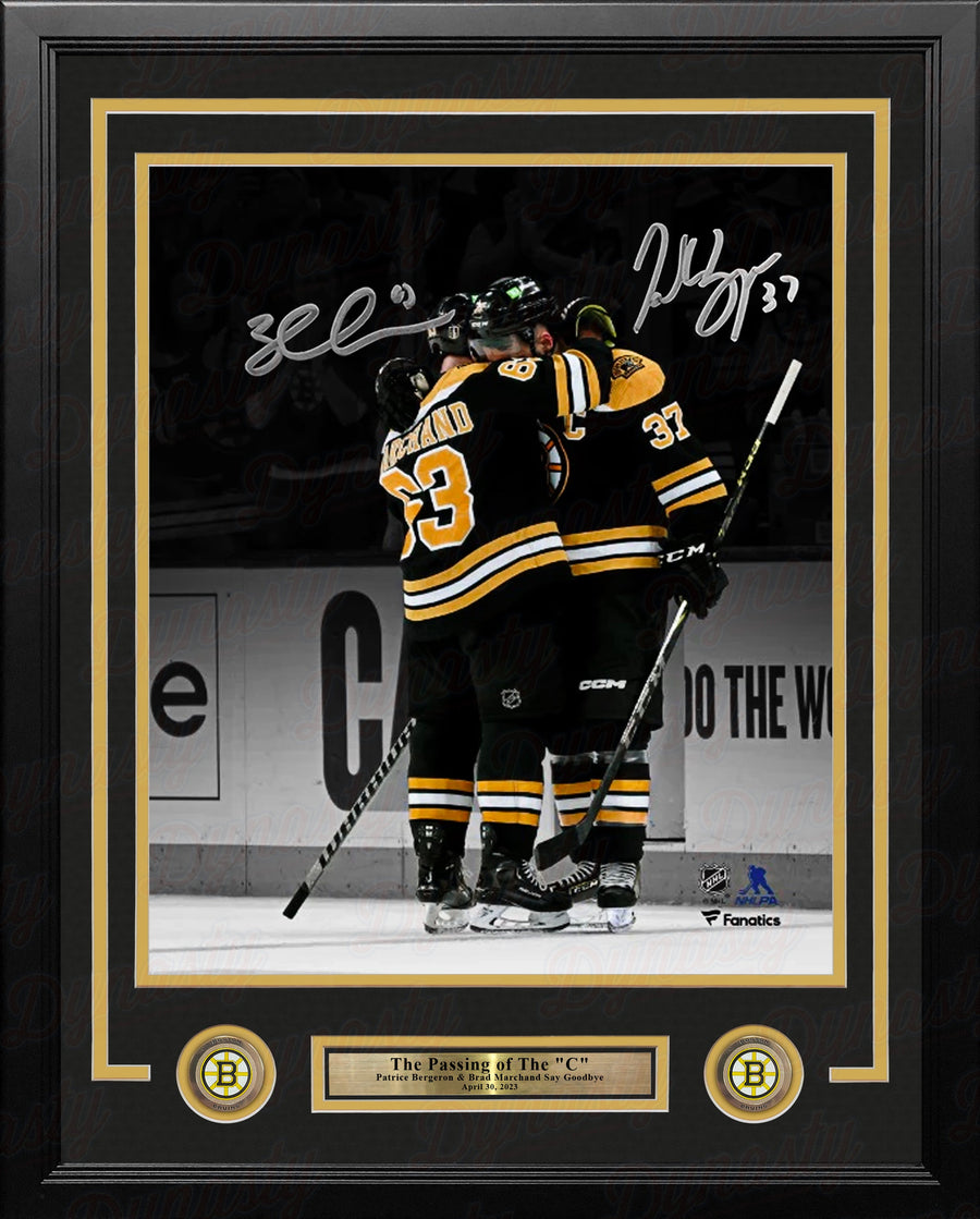 Patrice Bergeron & Brad Marchand Final Game Hug Boston Bruins Autographed 16